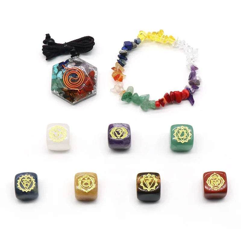 7 Chakra Yoga Symbol Square Crystal Resin Necklace - zenfulharmony.com