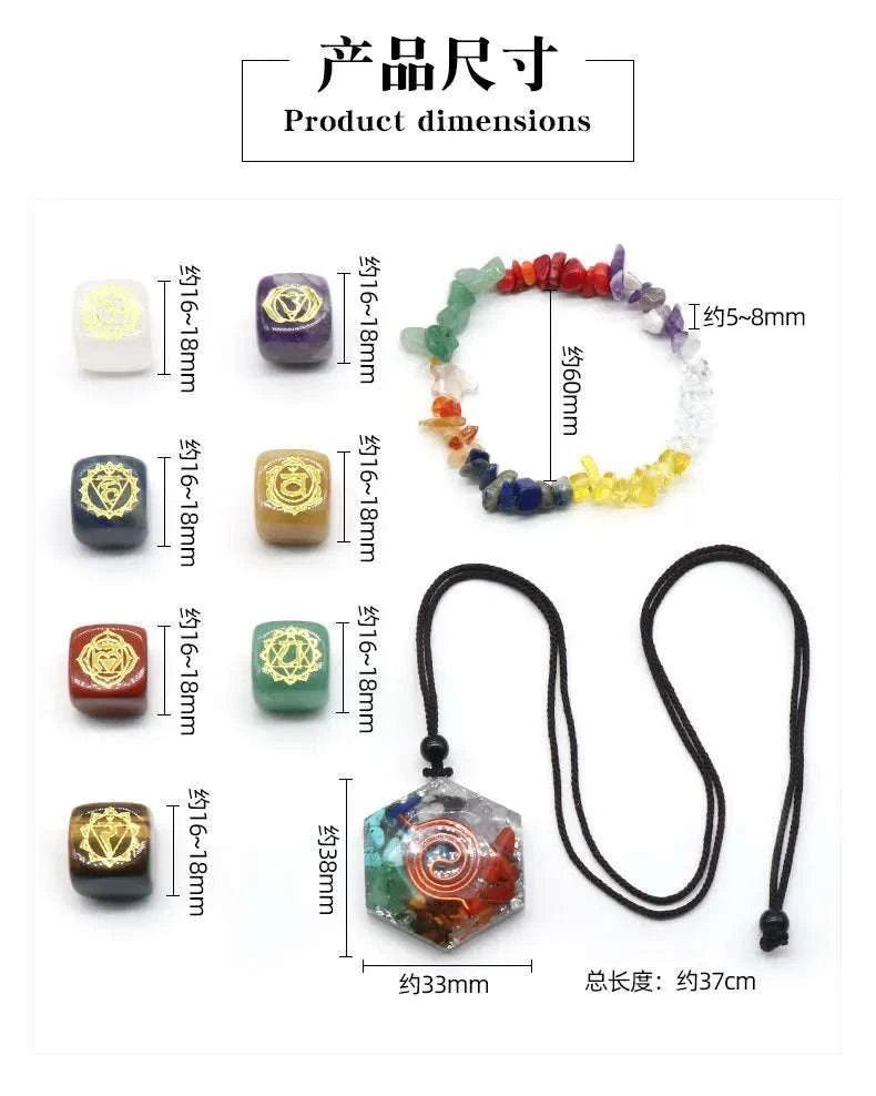 7 Chakra Yoga Symbol Square Crystal Resin Necklace - zenfulharmony.com