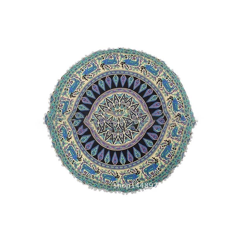 43CM Round Mandala Pillowcase Bohemian Cushion Cover Floor Cushion Pillows Cover Home Hotel Pillows flower Printed Pillowcase - zenfulharmony.com