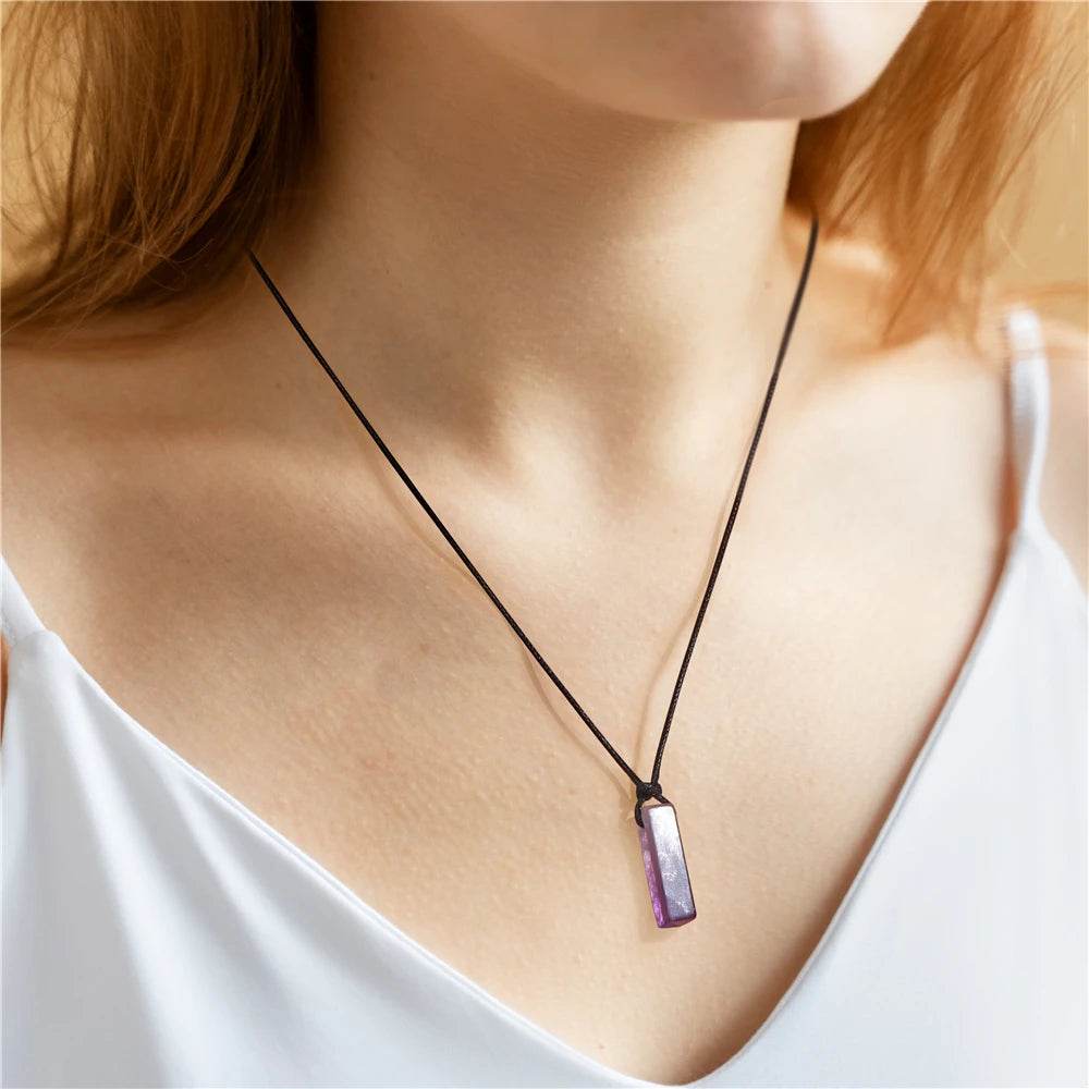 Healing Amethysts Pendant Necklaces Natural Stone Dalmation Rectangle Shape Charm Necklace - zenfulharmony.com