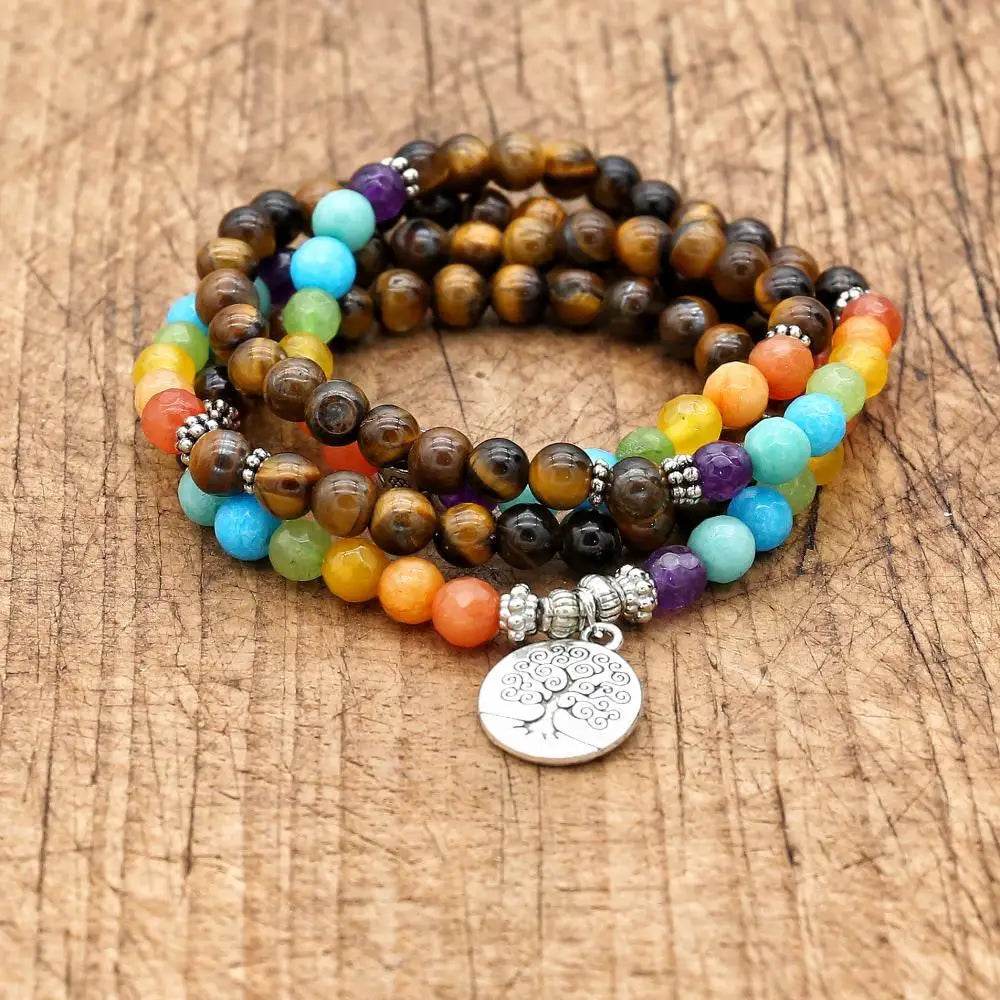 6mm Beads Tiger Eye 7 Chakra Mala Bracelets - zenfulharmony.com