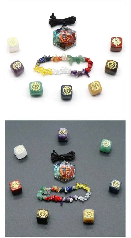 7 Chakra Yoga Symbol Square Crystal Resin Necklace - zenfulharmony.com