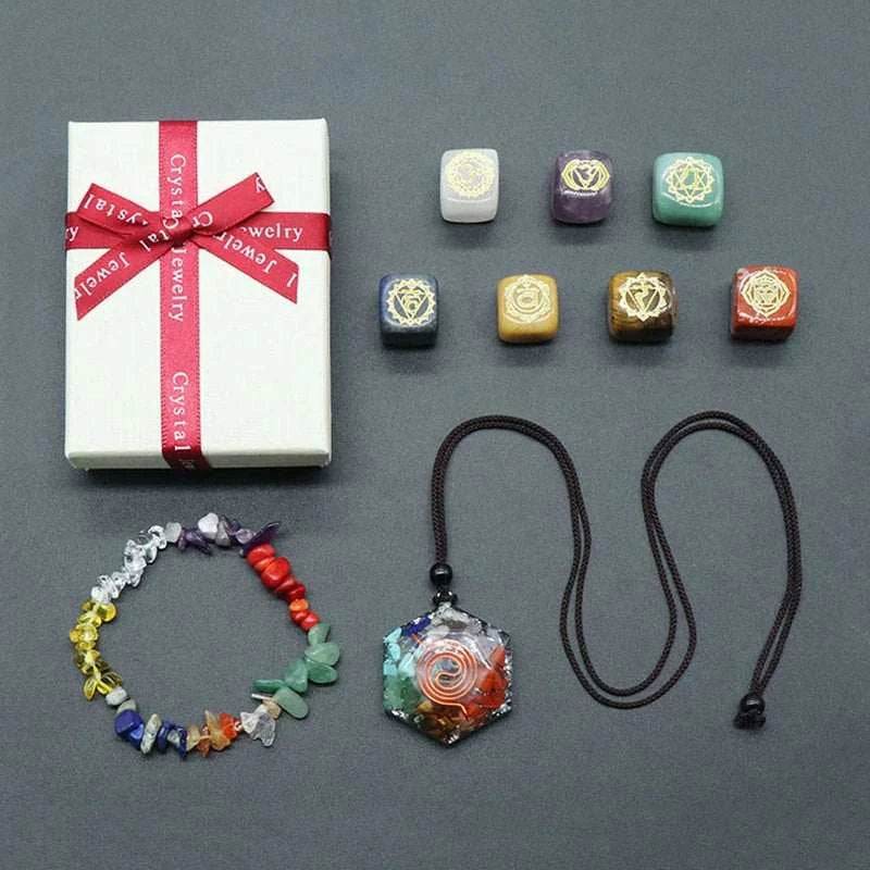 7 Chakra Yoga Symbol Square Crystal Resin Necklace - zenfulharmony.com