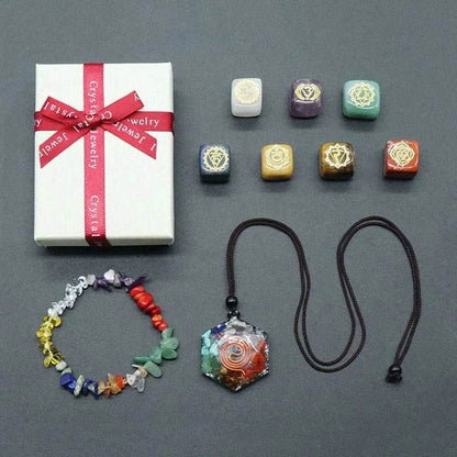7 Chakra Yoga Symbol Square Crystal Resin Necklace - zenfulharmony.com