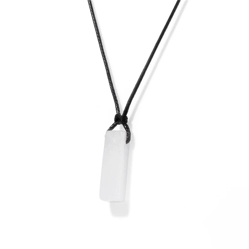 Healing Amethysts Pendant Necklaces Natural Stone Dalmation Rectangle Shape Charm Necklace - zenfulharmony.com