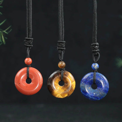 25mm Circle Donut Healing Crystal Quartz Necklace For Women Men Natural Amethyst Stone Amulet Lucky Chakra Coin Charm Pendant - zenfulharmony.com