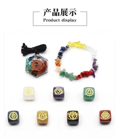 7 Chakra Yoga Symbol Square Crystal Resin Necklace - zenfulharmony.com