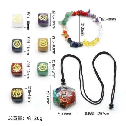 7 Chakra Yoga Symbol Square Crystal Resin Necklace - zenfulharmony.com