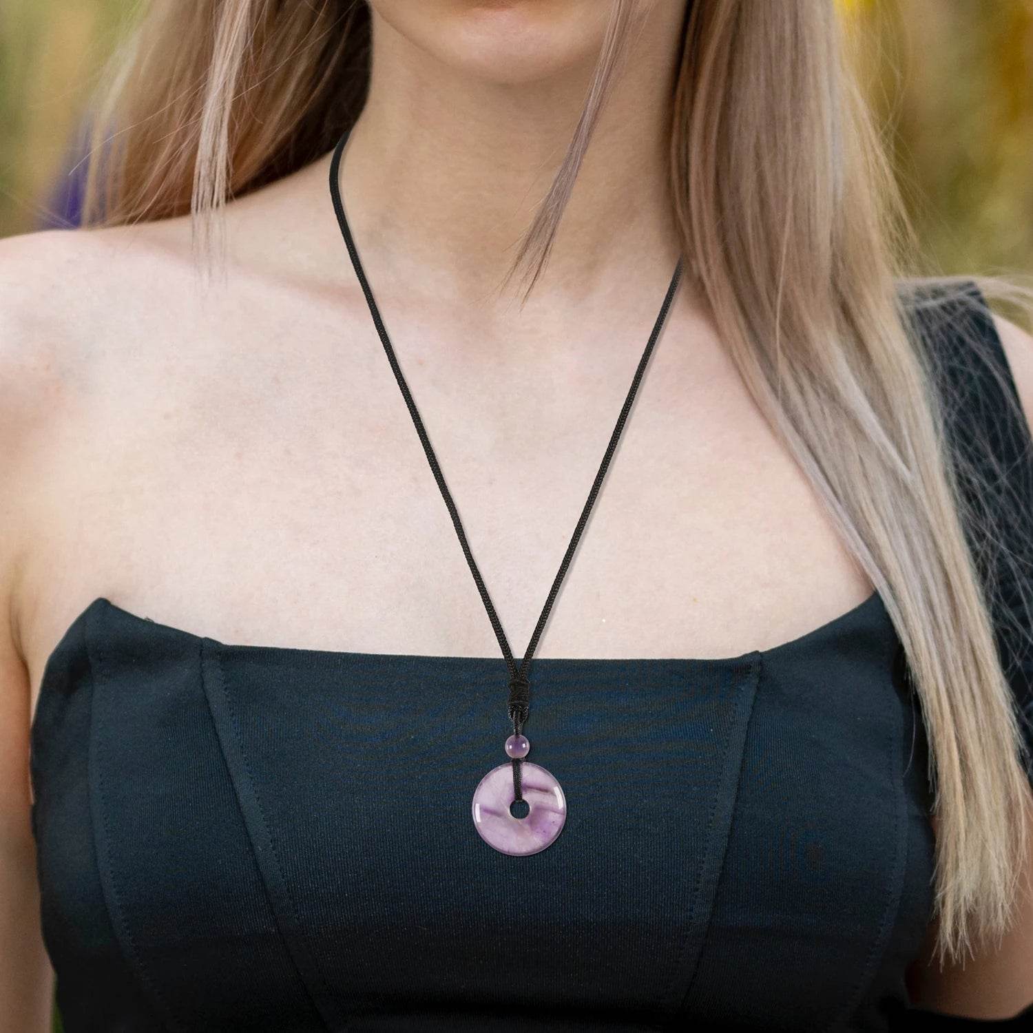 25mm Circle Donut Healing Crystal Quartz Necklace For Women Men Natural Amethyst Stone Amulet Lucky Chakra Coin Charm Pendant - zenfulharmony.com