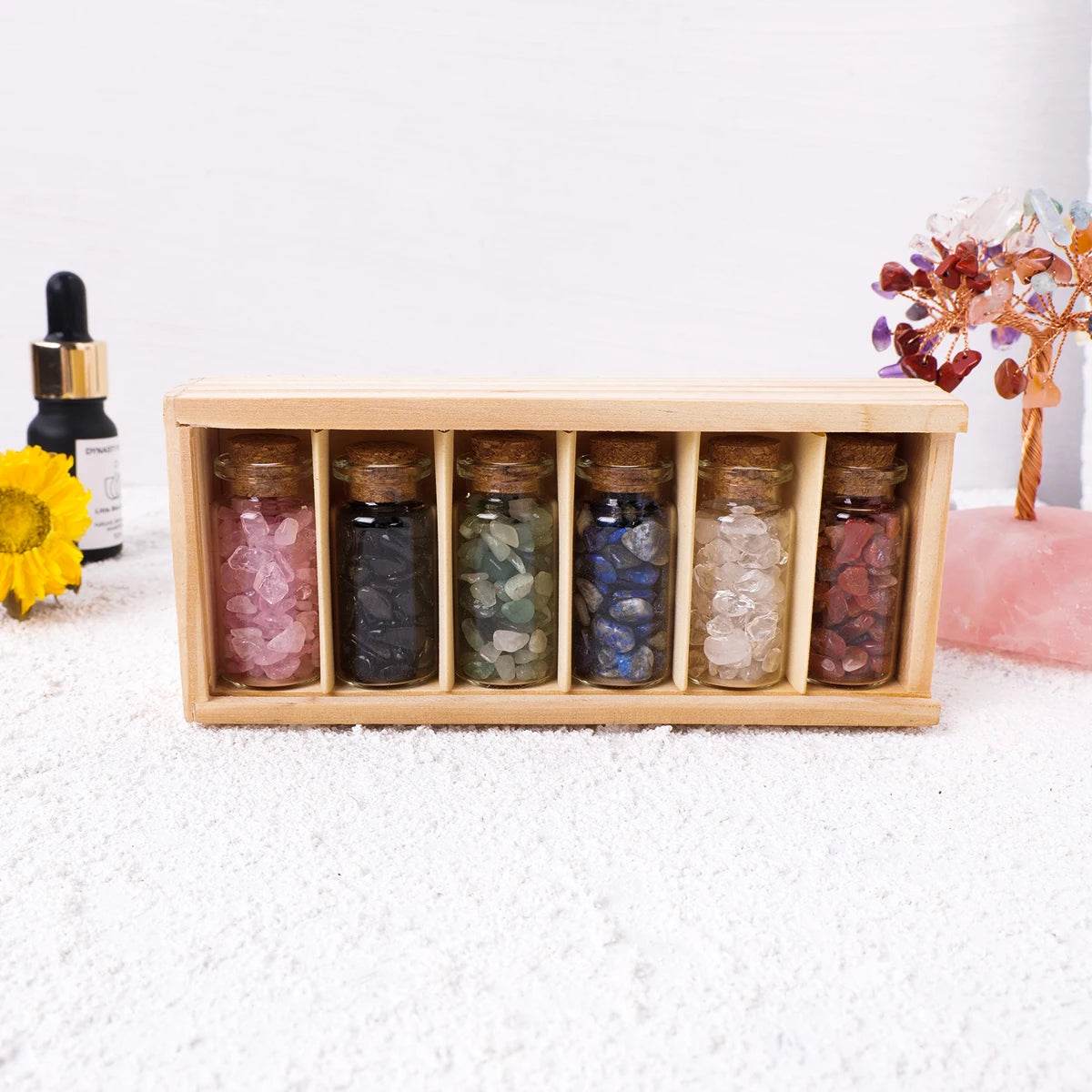 Natural Crystal Crushed Stone 5-7mm Drift Bottle Wooden Box Collection Gift Box - zenfulharmony.com