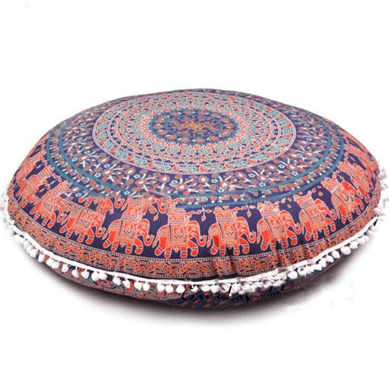 43CM Round Mandala Pillowcase Bohemian Cushion Cover Floor Cushion Pillows Cover Home Hotel Pillows flower Printed Pillowcase - zenfulharmony.com