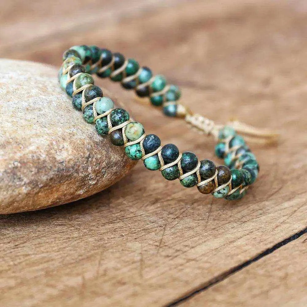 Double Layer Natural Stone African Jasper Bracelets woven Bohemia Zinc - zenfulharmony.com