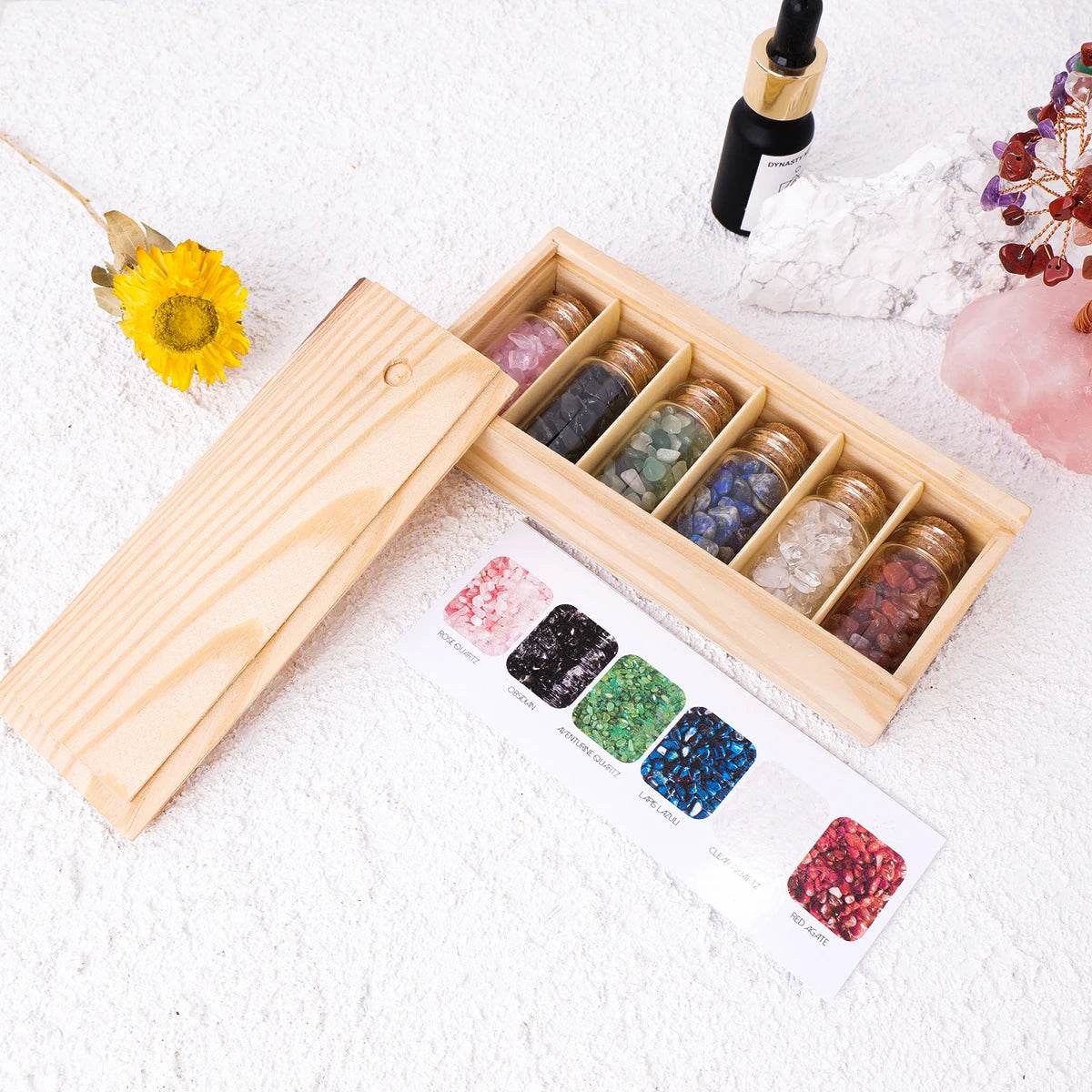 Natural Crystal Crushed Stone 5-7mm Drift Bottle Wooden Box Collection Gift Box - zenfulharmony.com