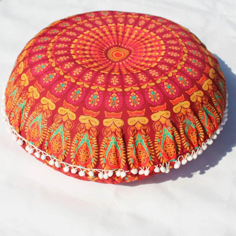 43CM Round Mandala Pillowcase Bohemian Cushion Cover Floor Cushion Pillows Cover Home Hotel Pillows flower Printed Pillowcase - zenfulharmony.com