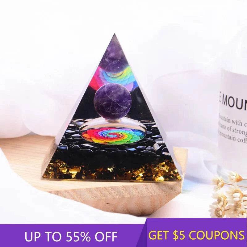 Natural Epoxy Orgonite Pyramid Dream Amethyst Quartz Crystal Sphere - zenfulharmony.com