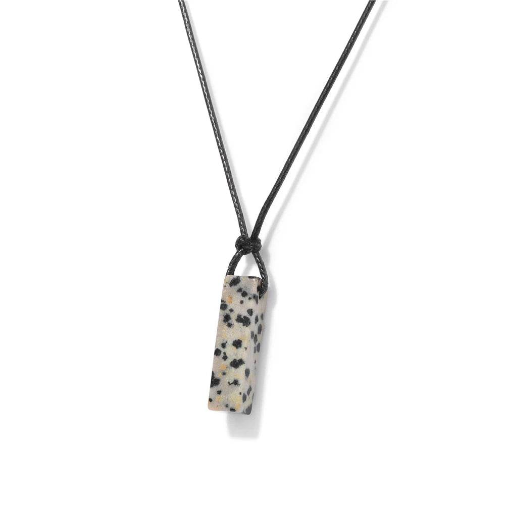 Healing Amethysts Pendant Necklaces Natural Stone Dalmation Rectangle Shape Charm Necklace - zenfulharmony.com