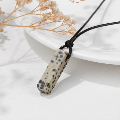 Healing Amethysts Pendant Necklaces Natural Stone Dalmation Rectangle Shape Charm Necklace - zenfulharmony.com