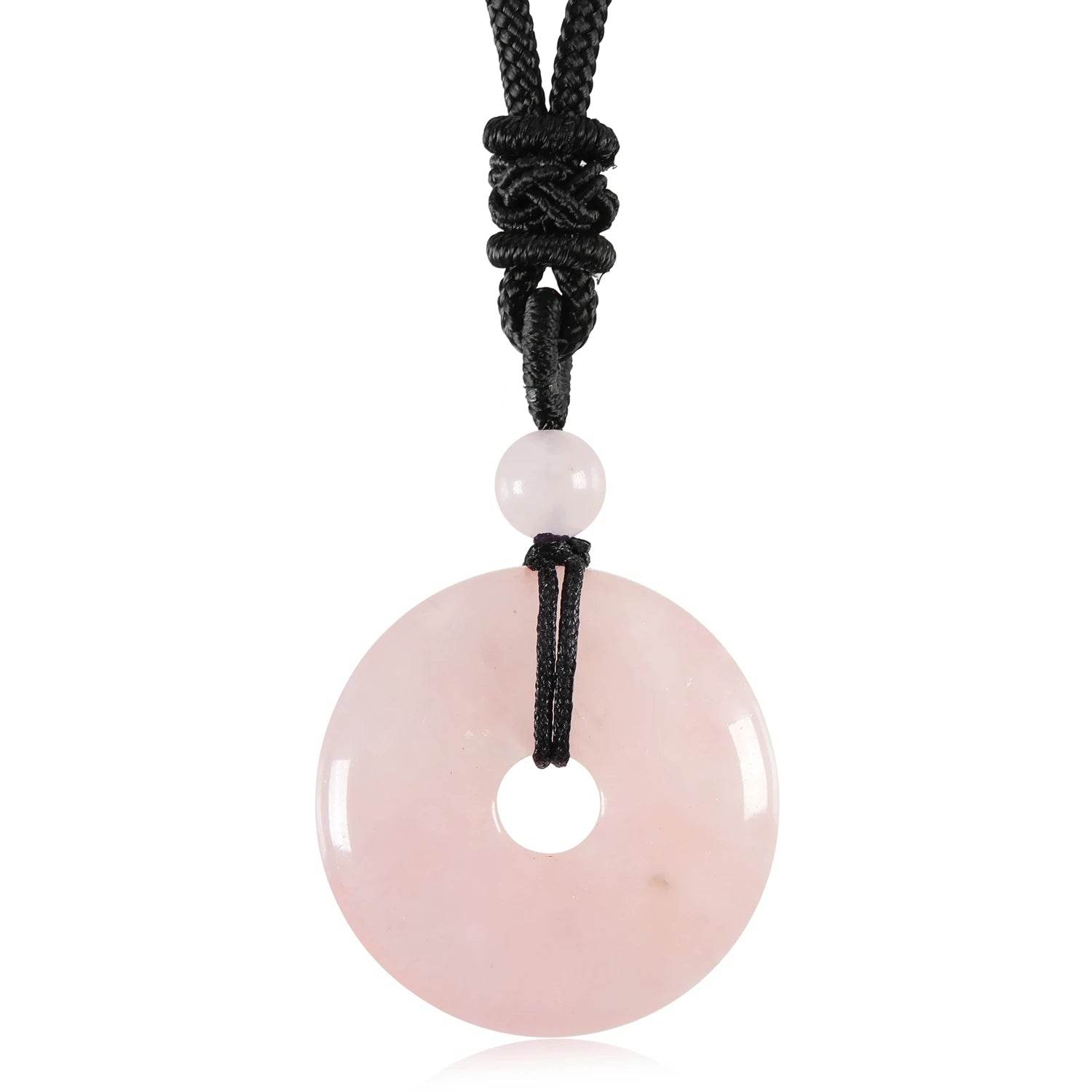 25mm Circle Donut Healing Crystal Quartz Necklace For Women Men Natural Amethyst Stone Amulet Lucky Chakra Coin Charm Pendant - zenfulharmony.com