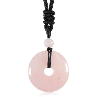 25mm Circle Donut Healing Crystal Quartz Necklace For Women Men Natural Amethyst Stone Amulet Lucky Chakra Coin Charm Pendant - zenfulharmony.com
