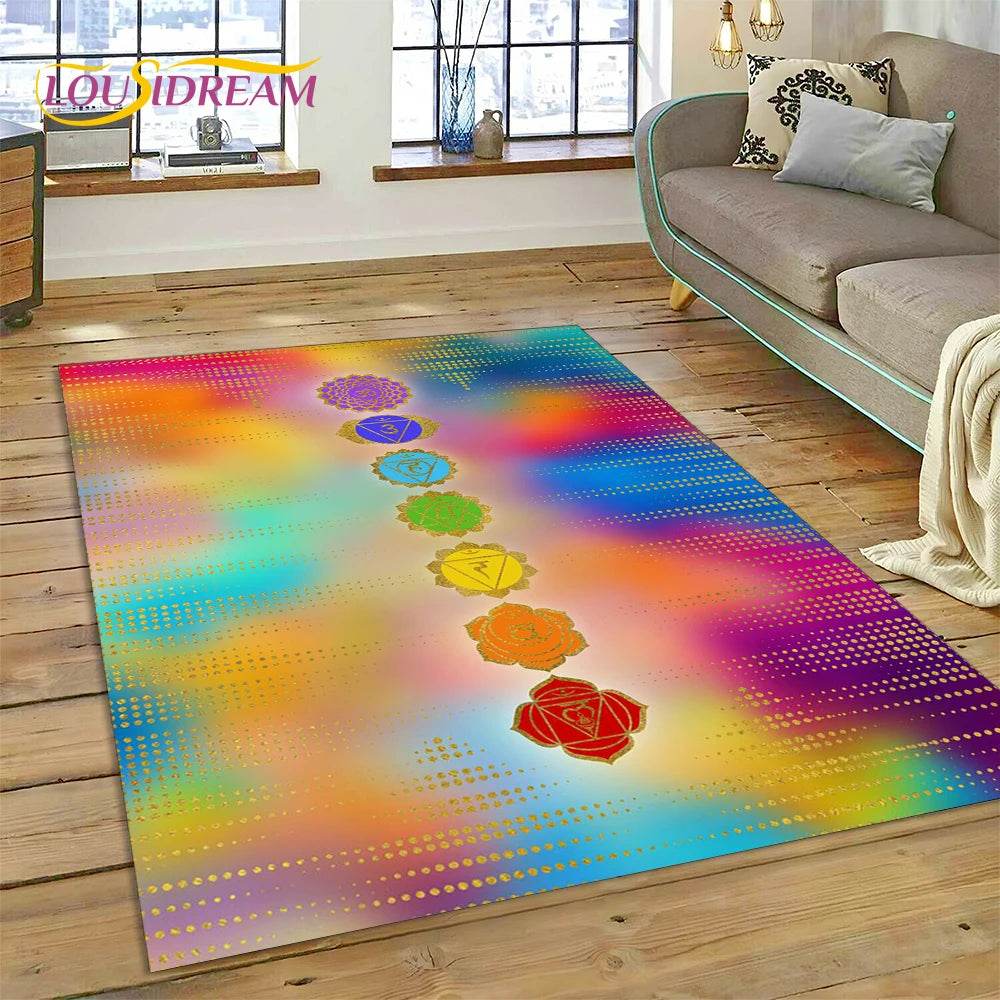 3D Yoga Zen Naturalize Meditation Rainbow 7 Chakra Area Rug,Carpet for Living Room Bedroom Sofa Doormat Decor,Non-slip Floor Mat - zenfulharmony.com