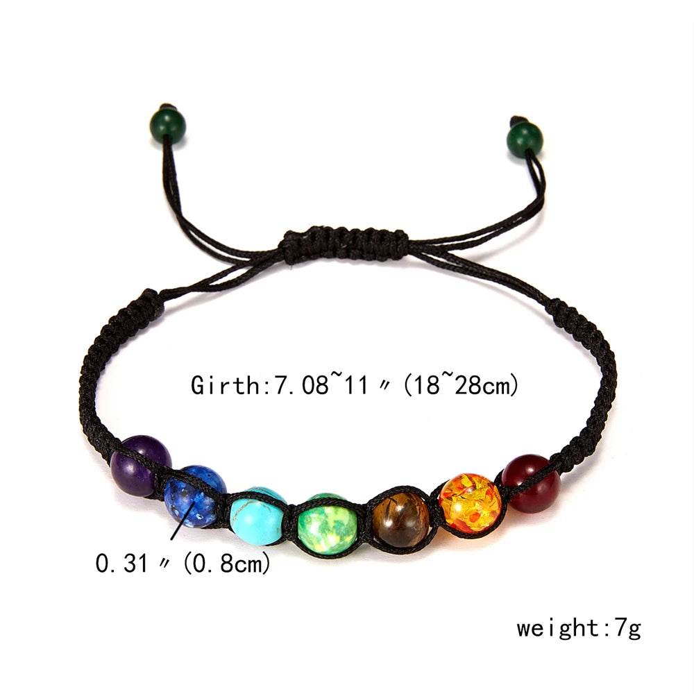 Boho 7 Chakra Healing Beaded Bracelets For Women Men 8mm Reiki Prayer Balance Beads Bracelet Adjustable Braided Bangles Jewelry - zenfulharmony.com