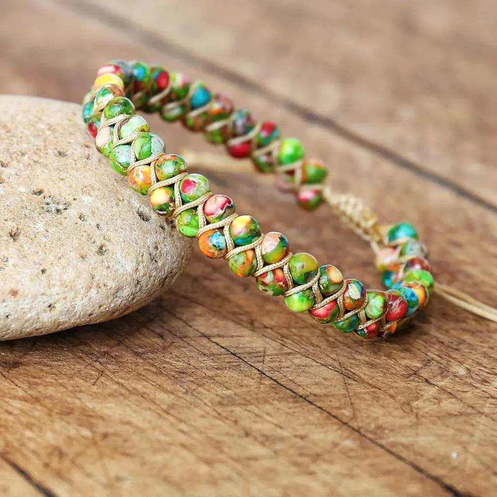 Double Layer Natural Stone African Jasper Bracelets woven Bohemia Zinc - zenfulharmony.com