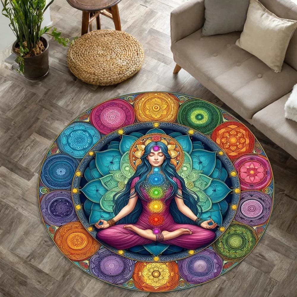 7 Chakras Meditation Yoga Carpet living room Colorful Round Rug for Yoga Lovers Floor Mat Yoga Room Decor Easter Festivals Gift - zenfulharmony.com