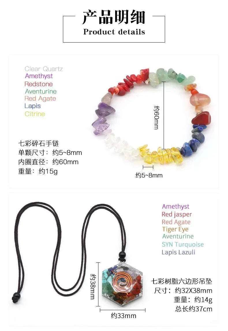 7 Chakra Yoga Symbol Square Crystal Resin Necklace - zenfulharmony.com