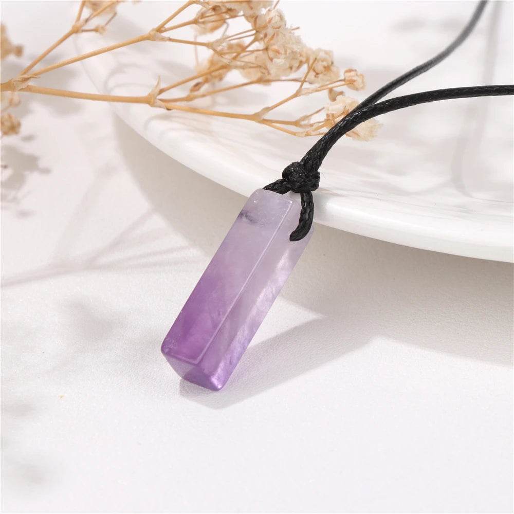 Healing Amethysts Pendant Necklaces Natural Stone Dalmation Rectangle Shape Charm Necklace - zenfulharmony.com