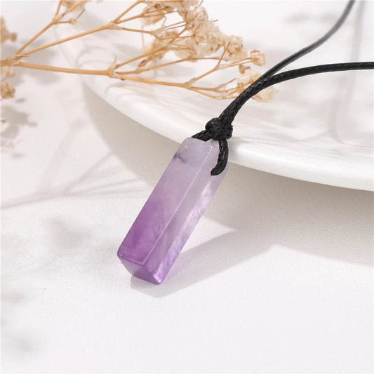 Healing Amethysts Pendant Necklaces Natural Stone Dalmation Rectangle Shape Charm Necklace - zenfulharmony.com