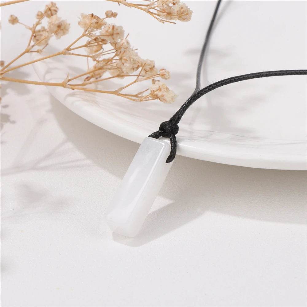 Healing Amethysts Pendant Necklaces Natural Stone Dalmation Rectangle Shape Charm Necklace - zenfulharmony.com