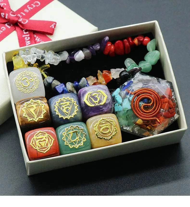 7 Chakra Yoga Symbol Square Crystal Resin Necklace - zenfulharmony.com
