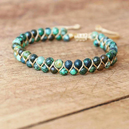 Double Layer Natural Stone African Jasper Bracelets woven Bohemia Zinc - zenfulharmony.com