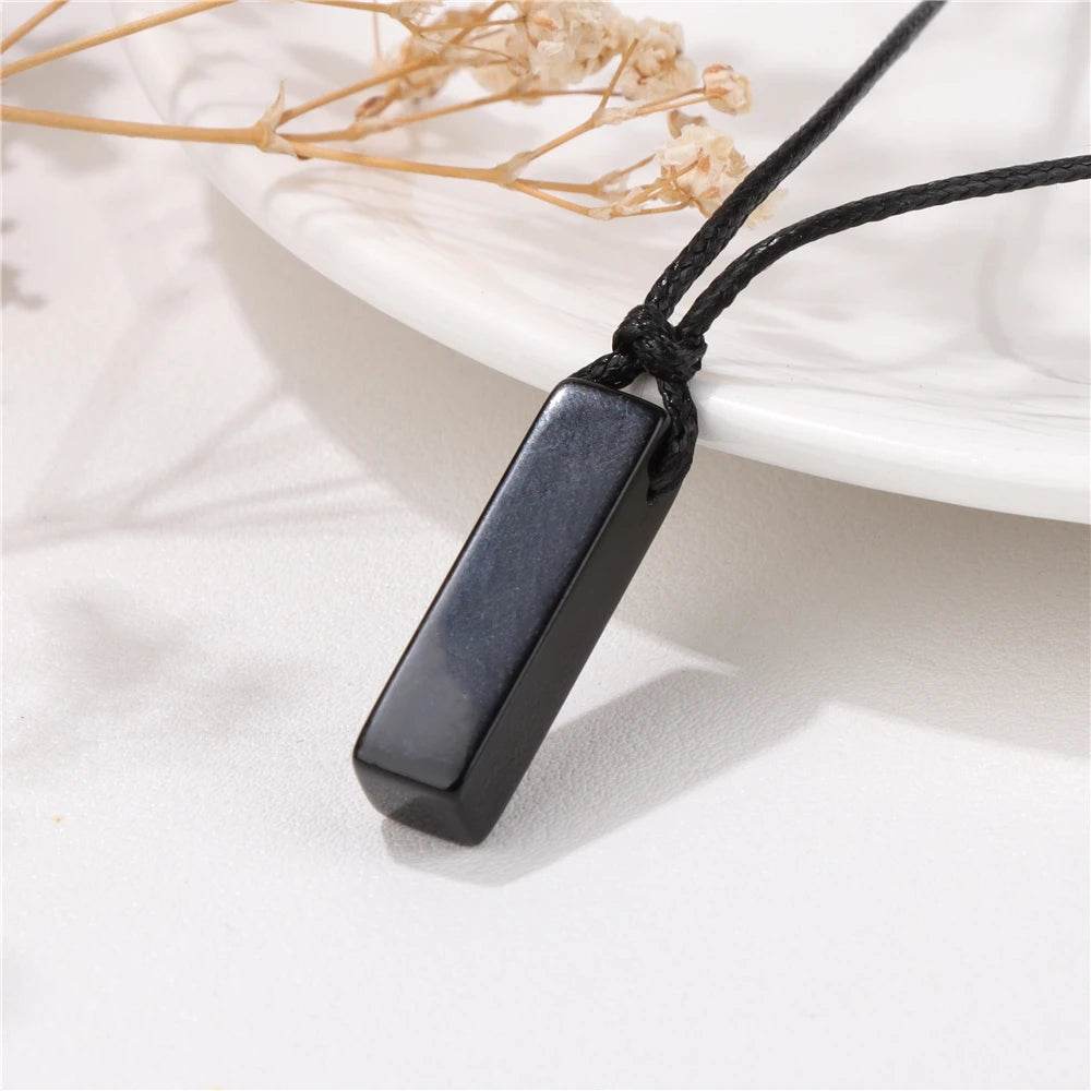 Healing Amethysts Pendant Necklaces Natural Stone Dalmation Rectangle Shape Charm Necklace - zenfulharmony.com