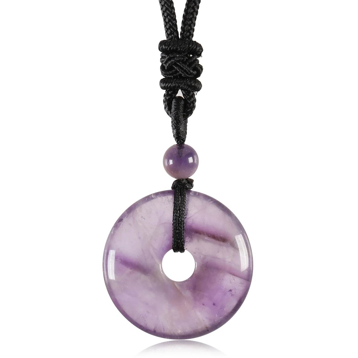 25mm Circle Donut Healing Crystal Quartz Necklace For Women Men Natural Amethyst Stone Amulet Lucky Chakra Coin Charm Pendant - zenfulharmony.com