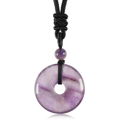 25mm Circle Donut Healing Crystal Quartz Necklace For Women Men Natural Amethyst Stone Amulet Lucky Chakra Coin Charm Pendant - zenfulharmony.com
