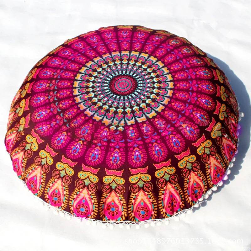 43CM Round Mandala Pillowcase Bohemian Cushion Cover Floor Cushion Pillows Cover Home Hotel Pillows flower Printed Pillowcase - zenfulharmony.com