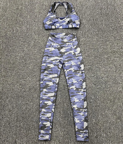 QK 2025 Camo Sports Bra Squat Proof Scrunch High V Waist Leggings Yoga Sets Fitness Workout Gym Pant Women Running Active Suit