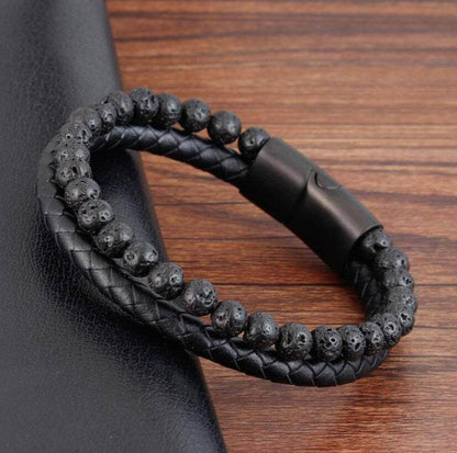 6mm Volcanic Natural Stone Tigereye Beaded Bracelet Men Cowhide String Bracelets - zenfulharmony.com