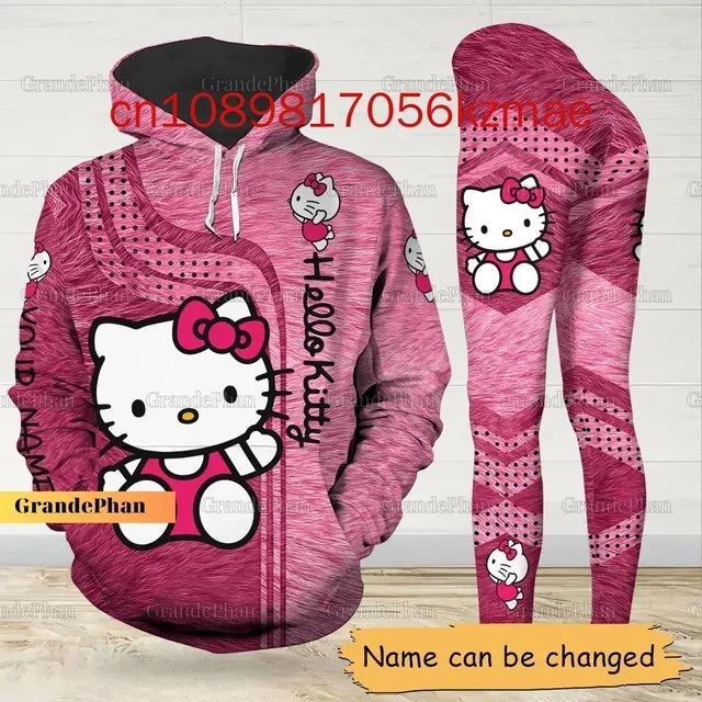 Kitty 3D Women's Hoodie and Leggings Suit Cute Hello Kitty Yoga Pants Sweatpants Fashion Sports Suit Set