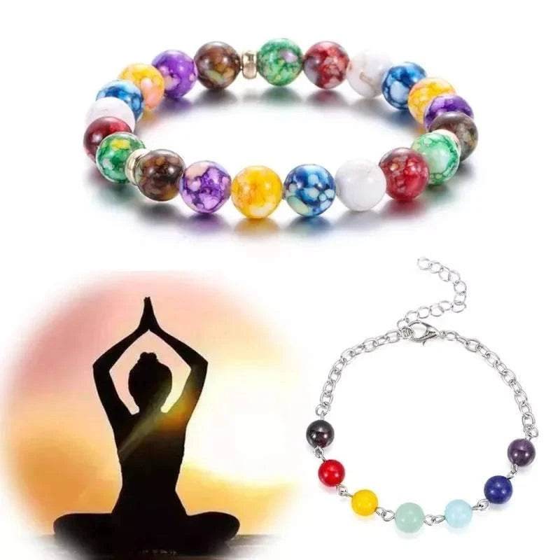 Seven Chakra Beads Bracelet Natural Stones Black Rope Braided Bracelet - zenfulharmony.com