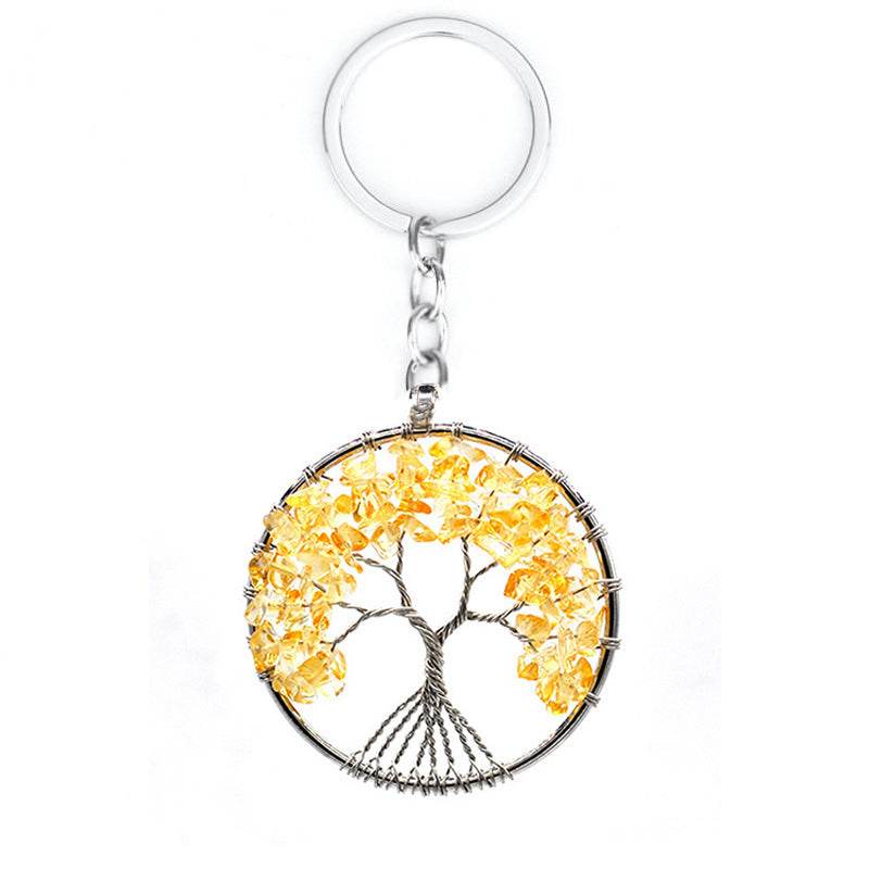 7 Colors Natural Crystal Gravel Tree Of Life Keychain - zenfulharmony.com