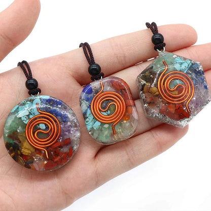 Orgonite Chakra Pendant with 7 Types of Natural Crystals