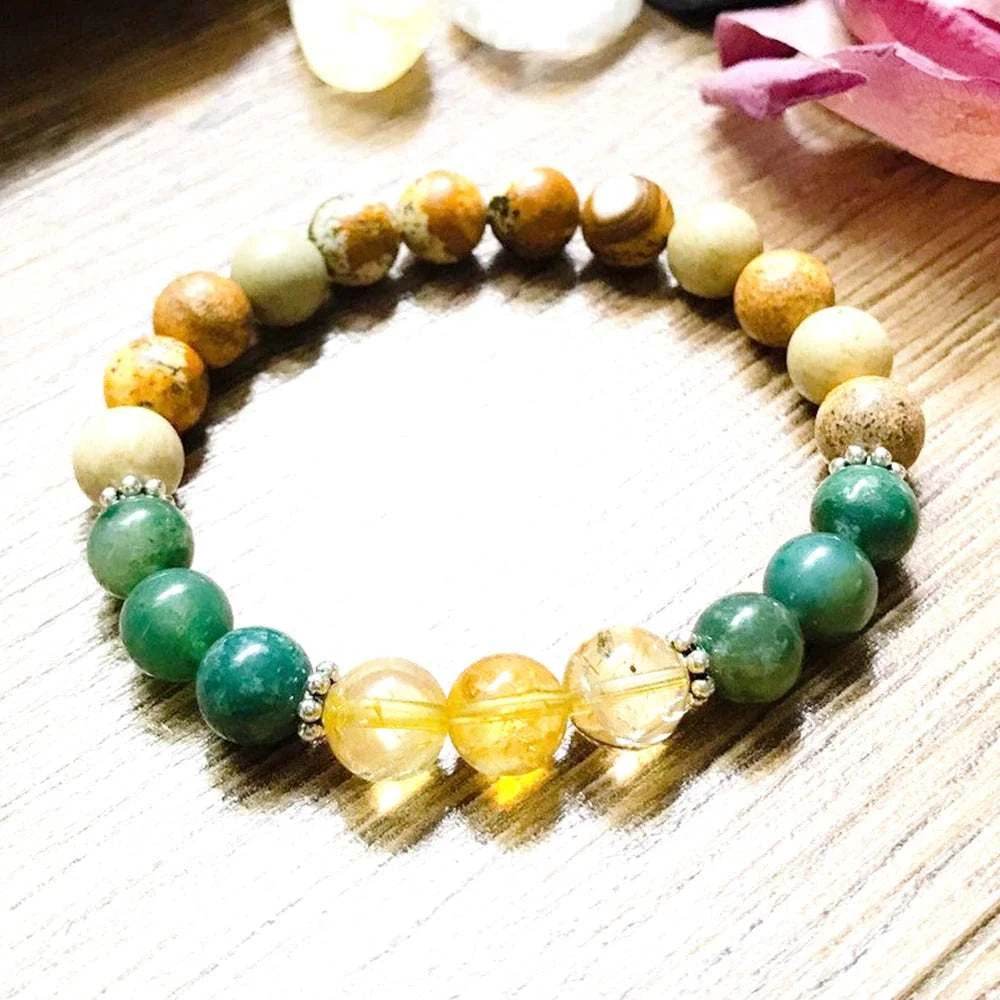 Ruberthen 8 MM Picture J-asper Bracelet Yellow Crystal Citrin e Bracelet High Quality Moss Agates Chakra Meditation Jewelry - zenfulharmony.com