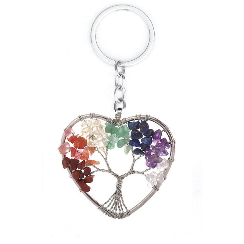 7 Colors Natural Crystal Gravel Tree Of Life Keychain - zenfulharmony.com