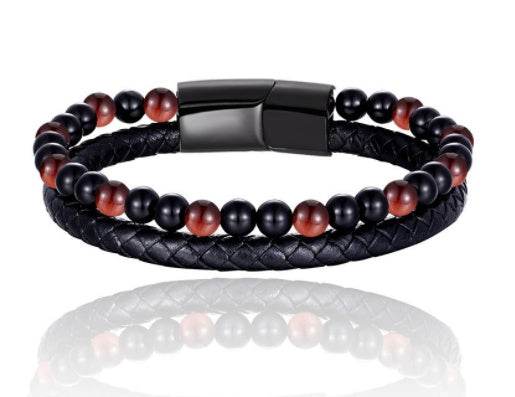 6mm Volcanic Natural Stone Tigereye Beaded Bracelet Men Cowhide String Bracelets - zenfulharmony.com