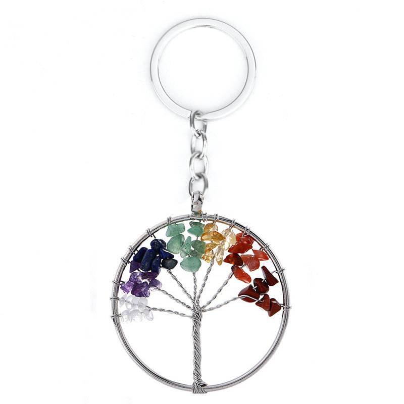 7 Colors Natural Crystal Gravel Tree Of Life Keychain - zenfulharmony.com