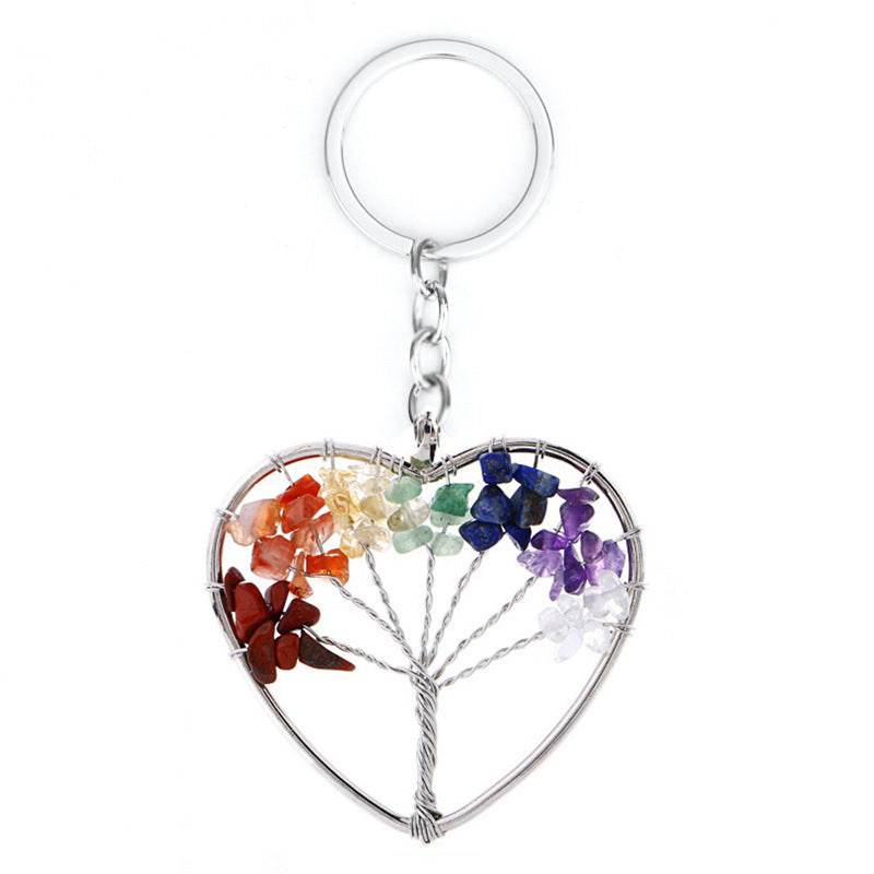 7 Colors Natural Crystal Gravel Tree Of Life Keychain - zenfulharmony.com