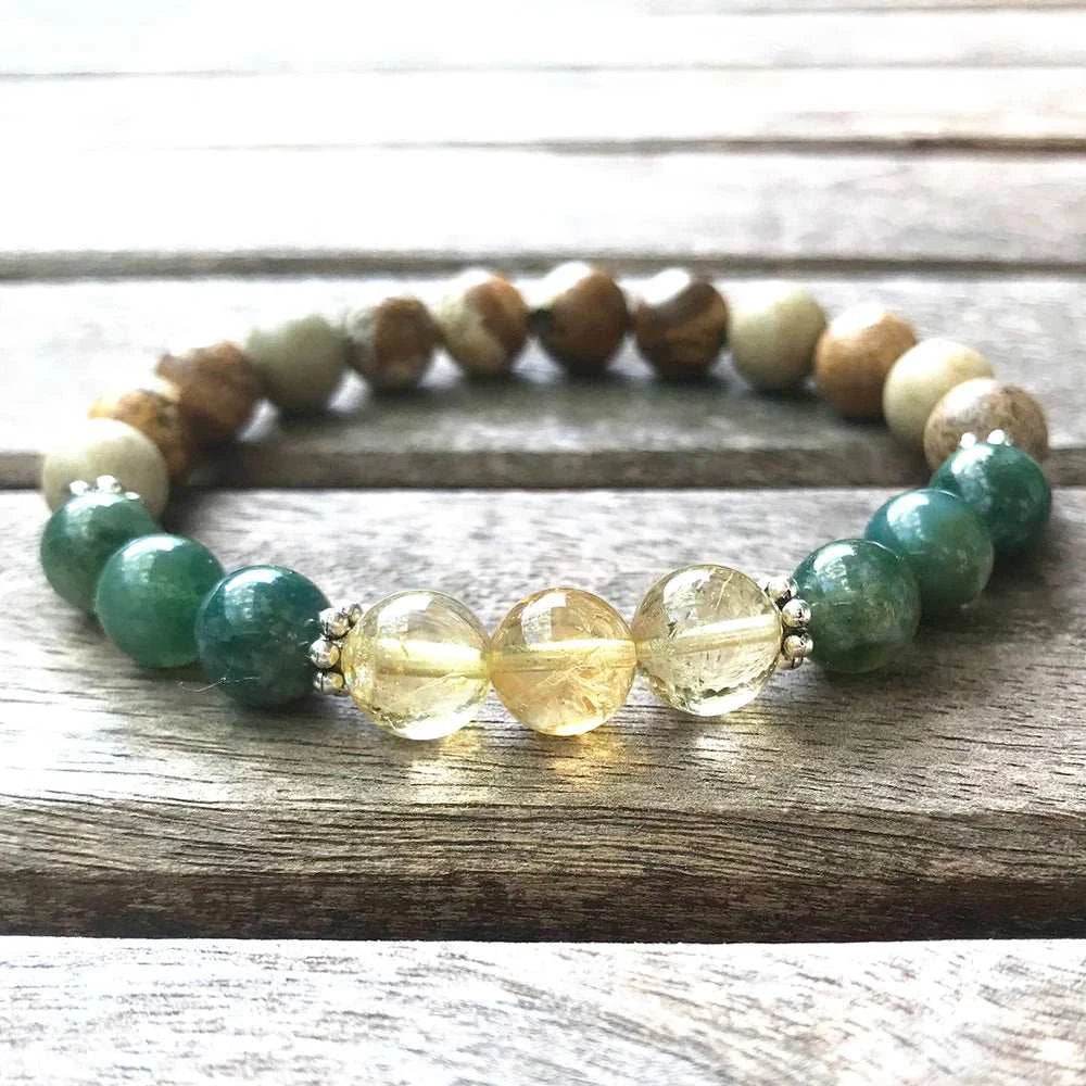Ruberthen 8 MM Picture J-asper Bracelet Yellow Crystal Citrin e Bracelet High Quality Moss Agates Chakra Meditation Jewelry - zenfulharmony.com