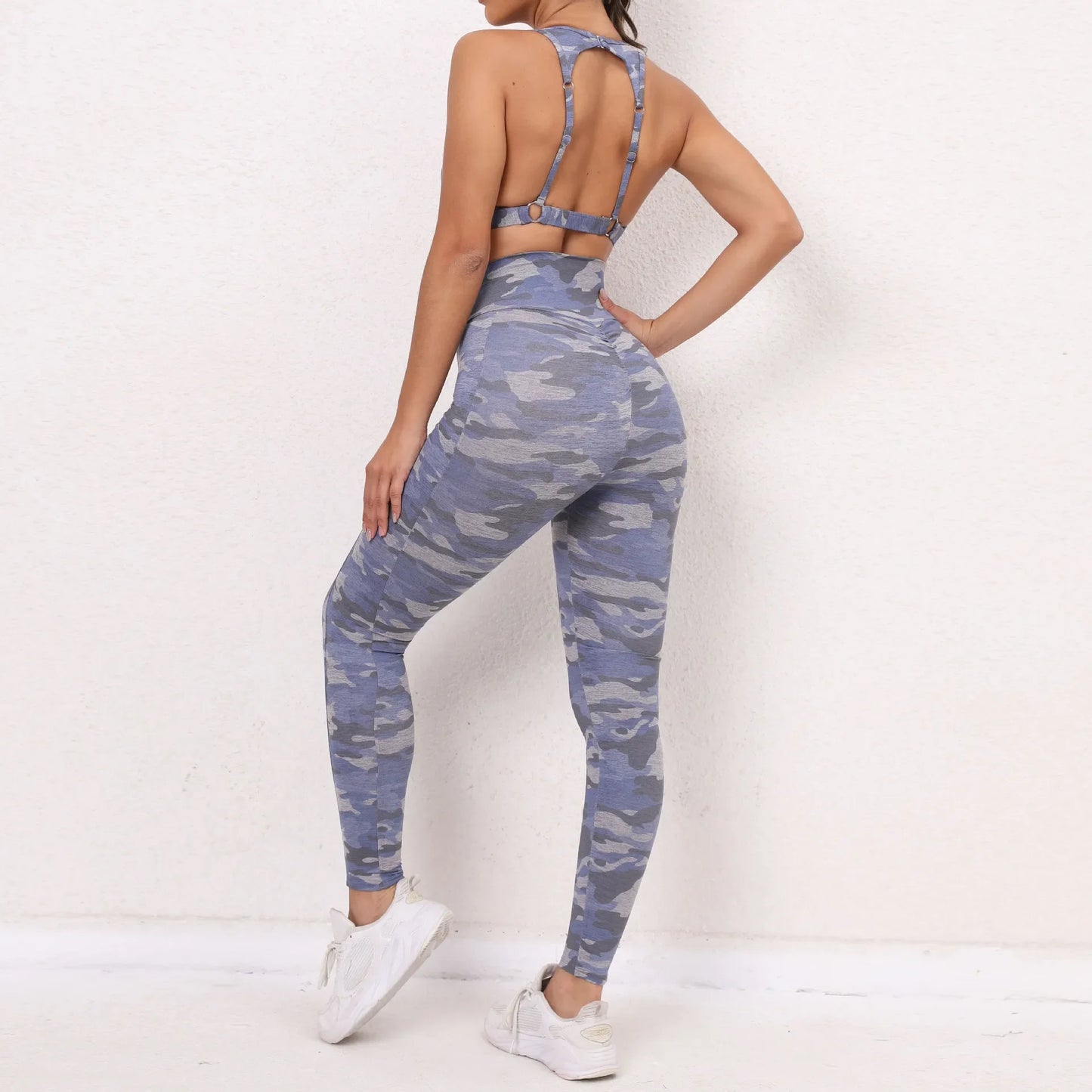 QK 2025 Camo Sports Bra Squat Proof Scrunch High V Waist Leggings Yoga Sets Fitness Workout Gym Pant Women Running Active Suit